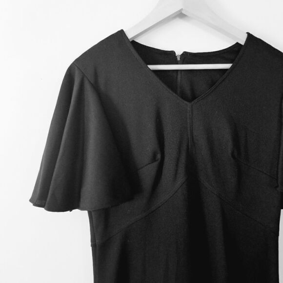 𝅺vintage 1970's Midi Black Flutter Fairie Sleeve Dress Size Medium - Picture 4 of 10